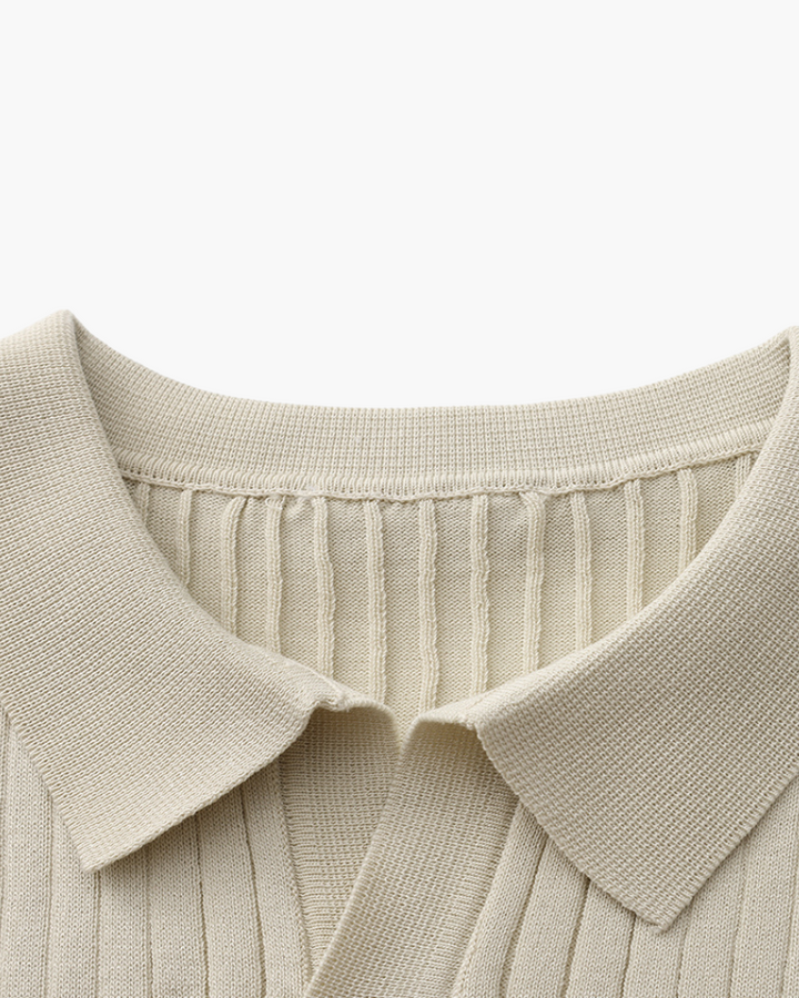 Knitted Polo with Ribbed Texture for Men