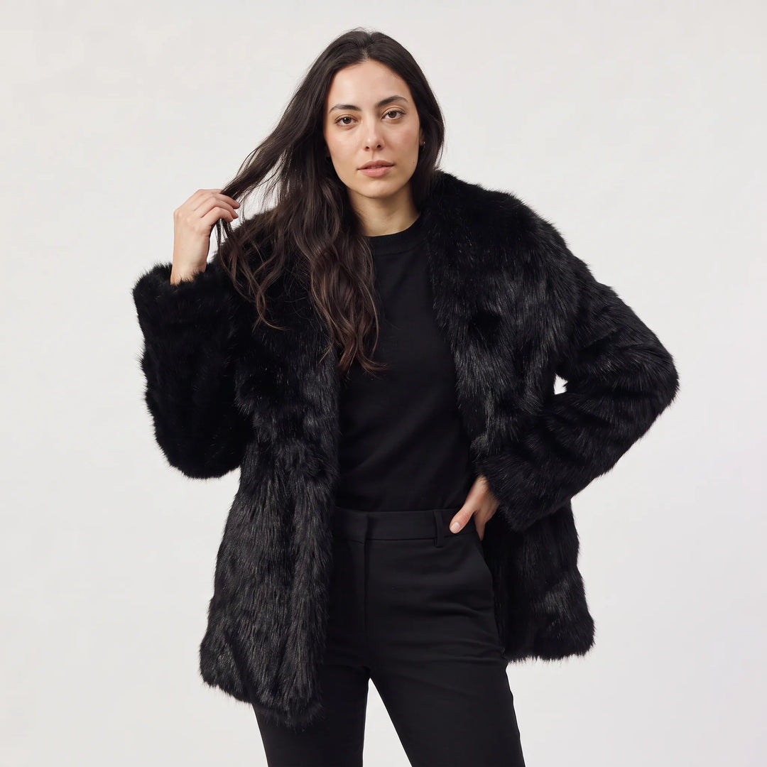 Ladies Oversized Faux Fur Coat with Open Front