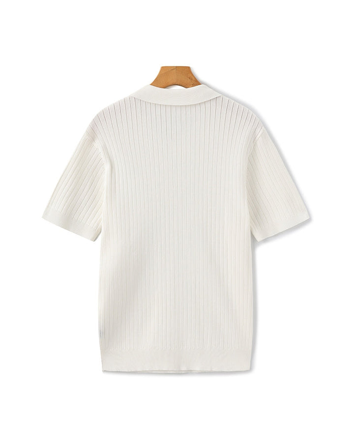 Knitted Polo with Ribbed Texture for Men