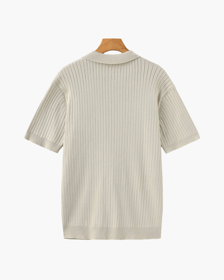 Knitted Polo with Ribbed Texture for Men