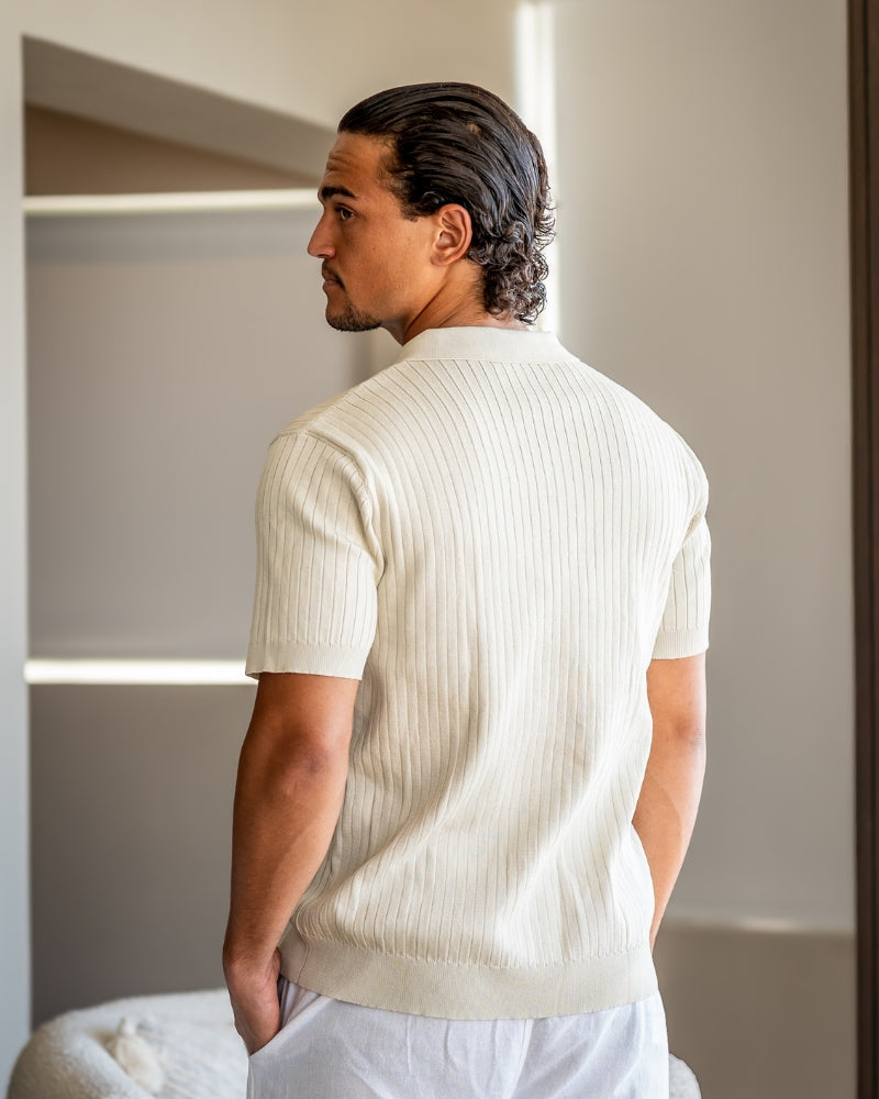 Knitted Polo with Ribbed Texture for Men
