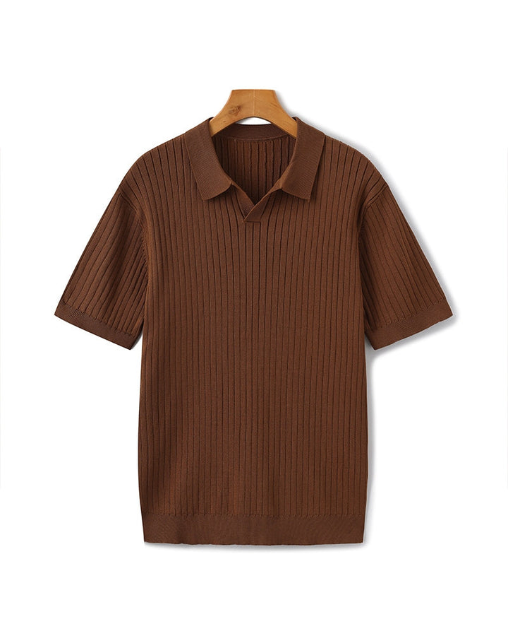 Knitted Polo with Ribbed Texture for Men