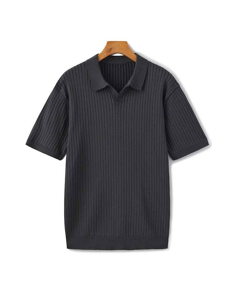 Knitted Polo with Ribbed Texture for Men