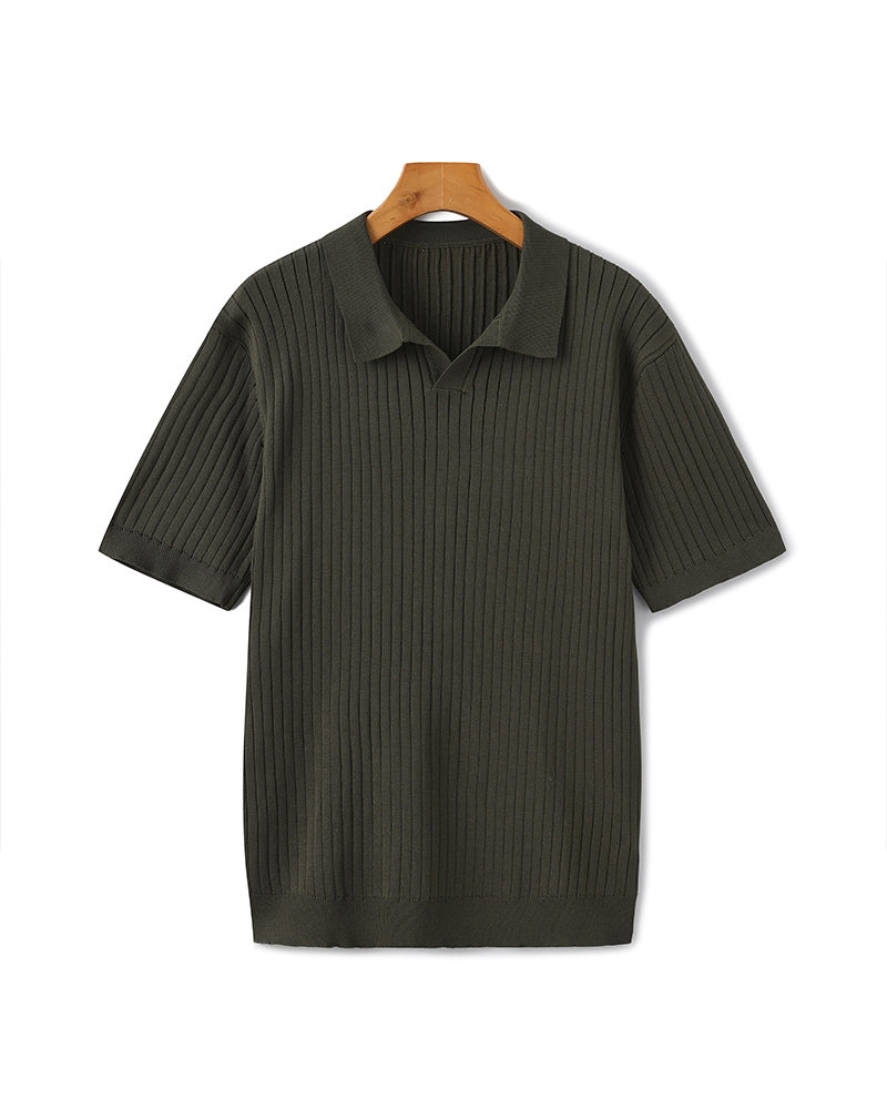 Knitted Polo with Ribbed Texture for Men