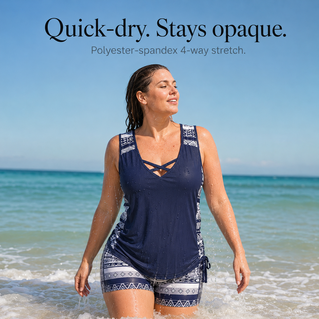 Coastella Longline Tankini Set with Boyshorts for Women, Full Coverage Two Piece Swimsuit - Elena Harper