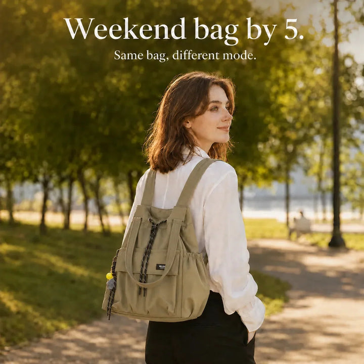 Carryall Convertible Drawstring Canvas Tote Backpack with Cargo Pockets - Elena Harper