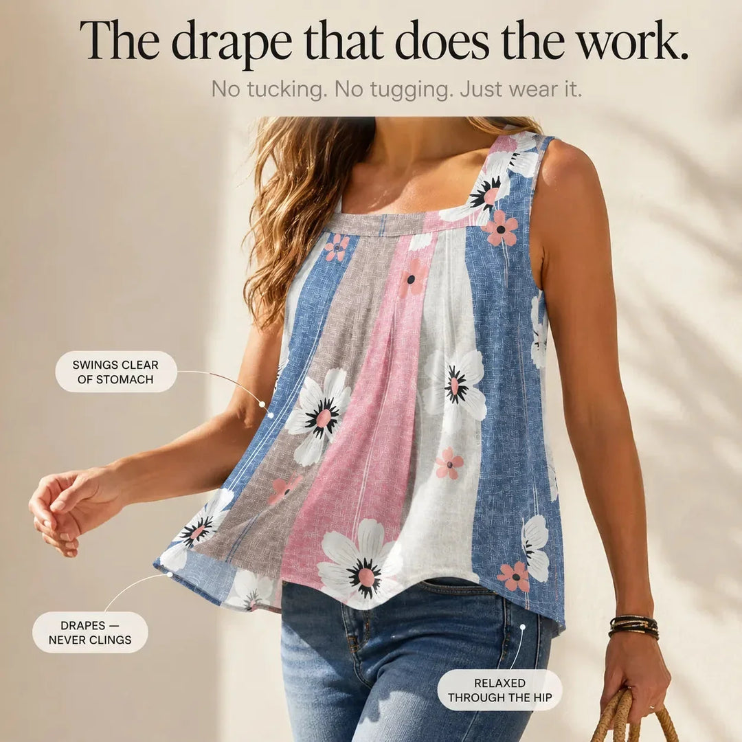Bellavora Pleated Square-Neck Swing Tank Top for Women - Elena Harper