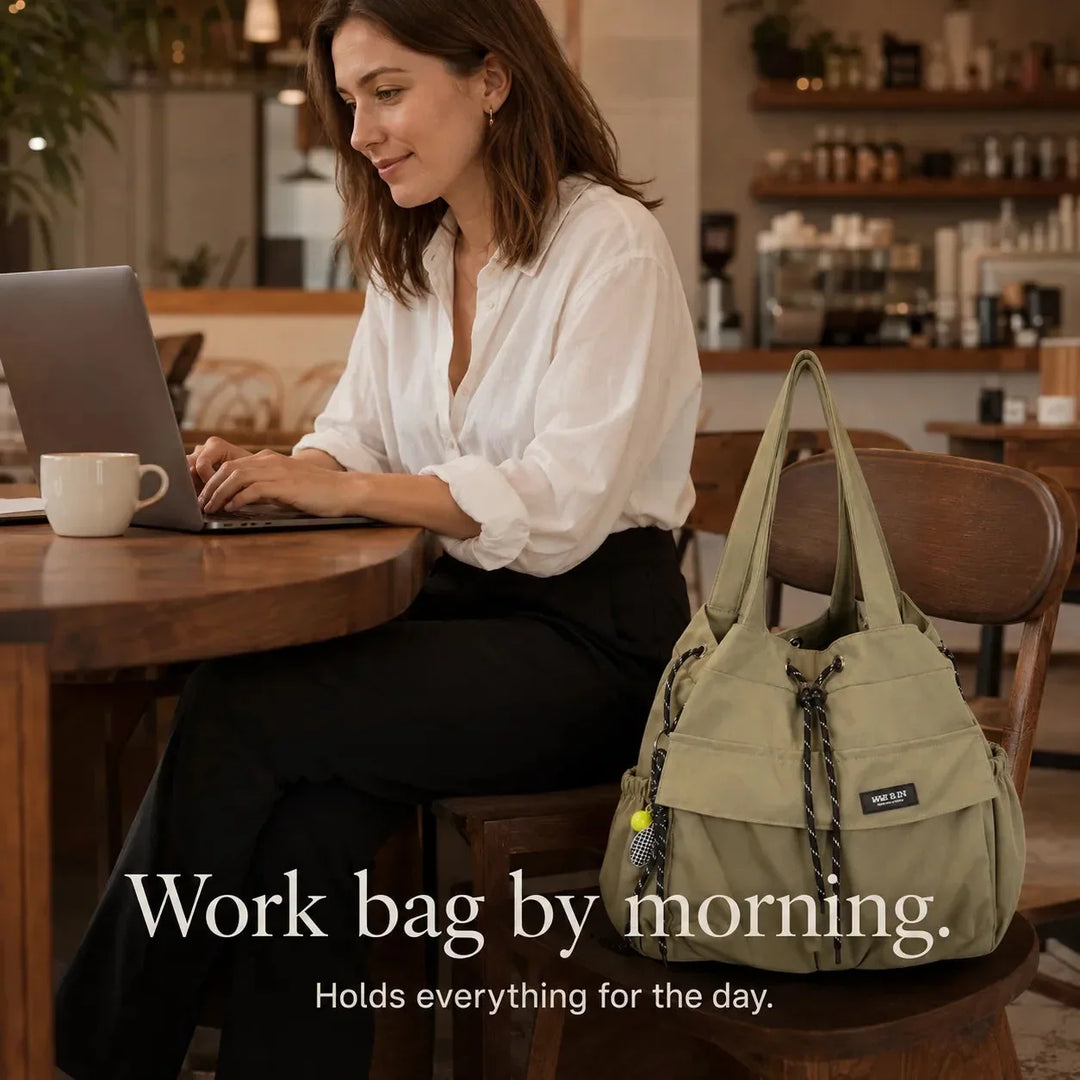 Carryall Convertible Drawstring Canvas Tote Backpack with Cargo Pockets - Elena Harper