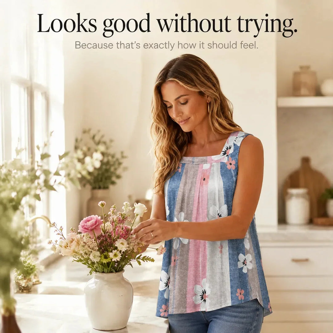 Bellavora Pleated Square-Neck Swing Tank Top for Women - Elena Harper