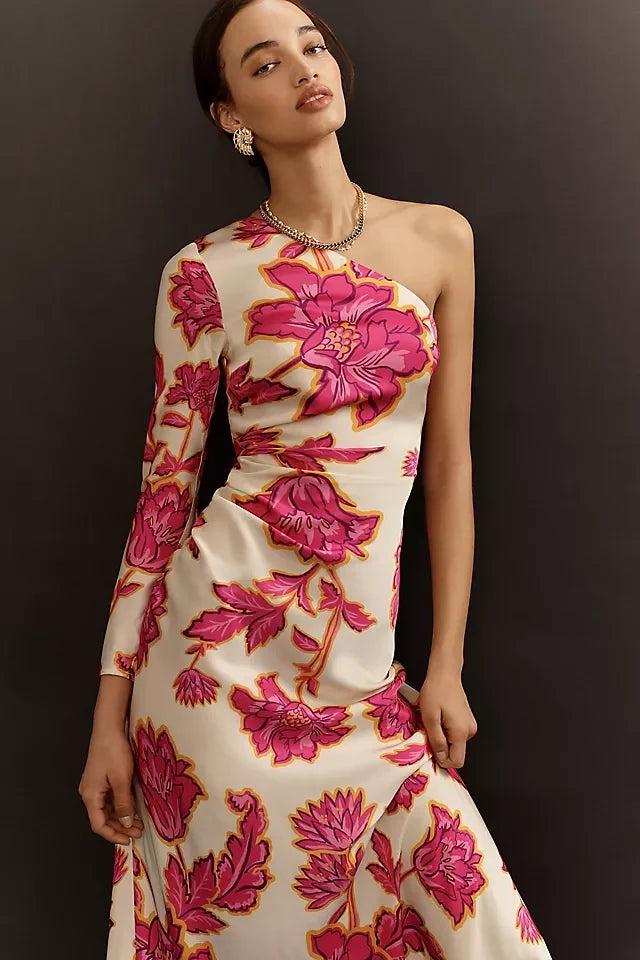 Valentina - Long Floral One-Shoulder Dress