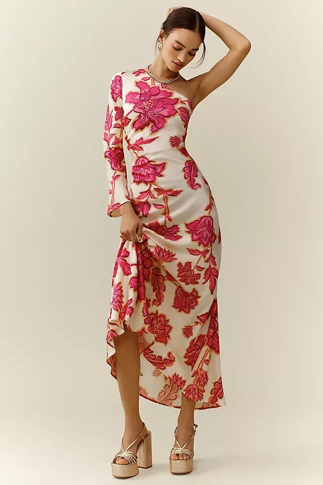 Valentina - Long Floral One-Shoulder Dress