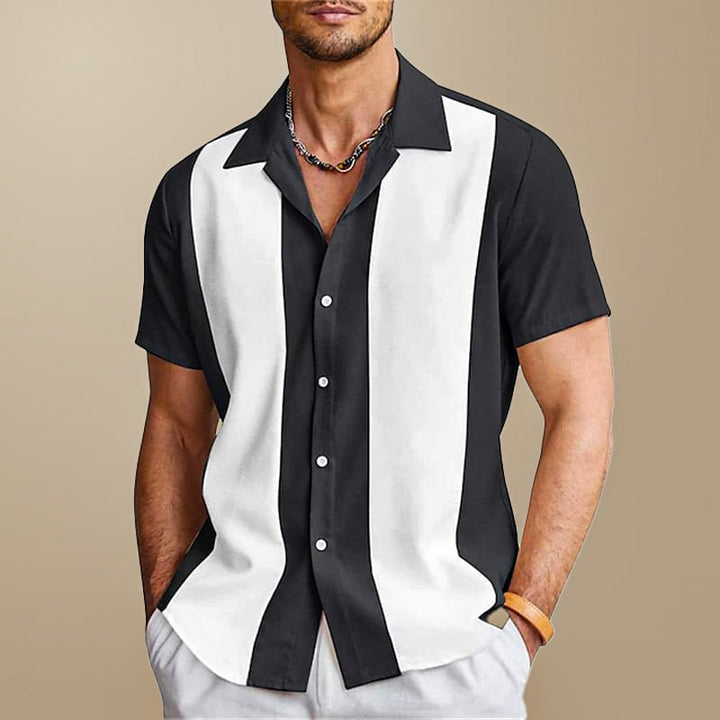 Men's Short Sleeve Color Block Vertical Stripe Shirt, view 5 - Elena Harper