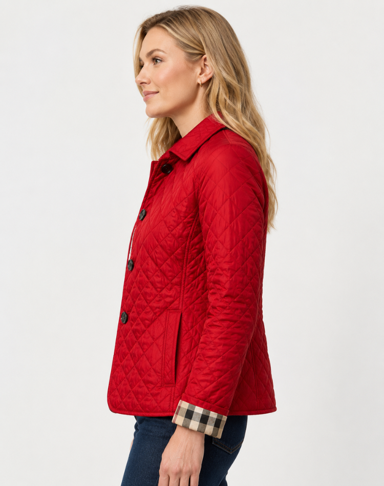 Elegant Quilted Women's Transitional Jacket with Buttoned Collar, view 10 - Elena Harper