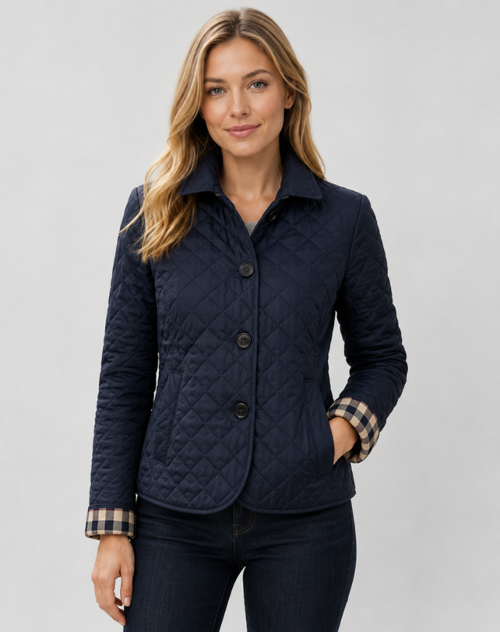 Elegant Quilted Women's Transitional Jacket with Buttoned Collar, view 7 - Elena Harper