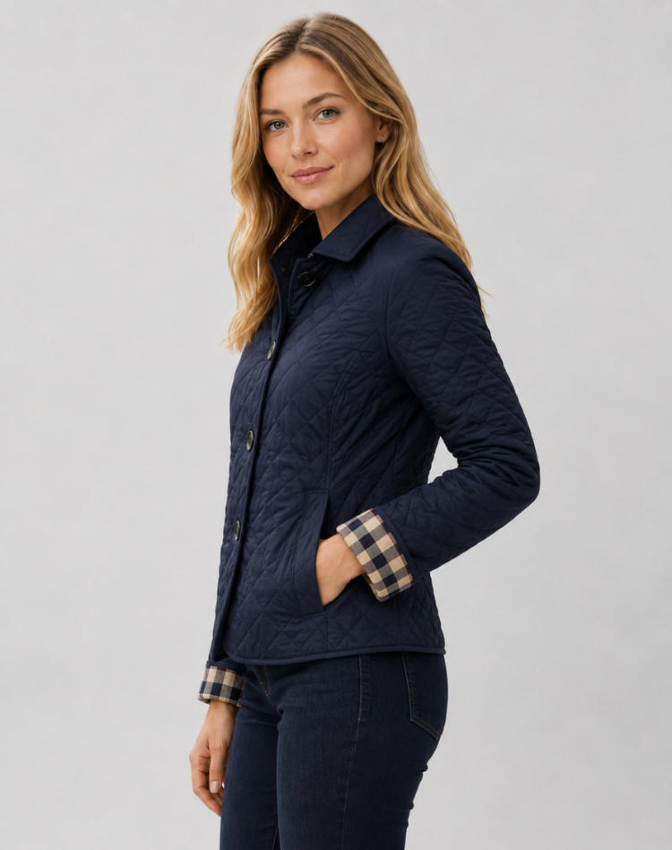 Elegant Quilted Women's Transitional Jacket with Buttoned Collar