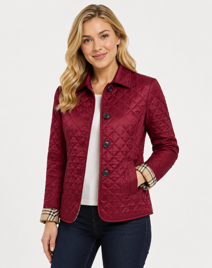 Elegant Quilted Women's Transitional Jacket with Buttoned Collar, view 8 - Elena Harper