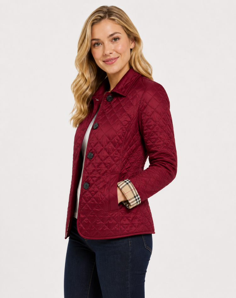 Elegant Quilted Women's Transitional Jacket with Buttoned Collar