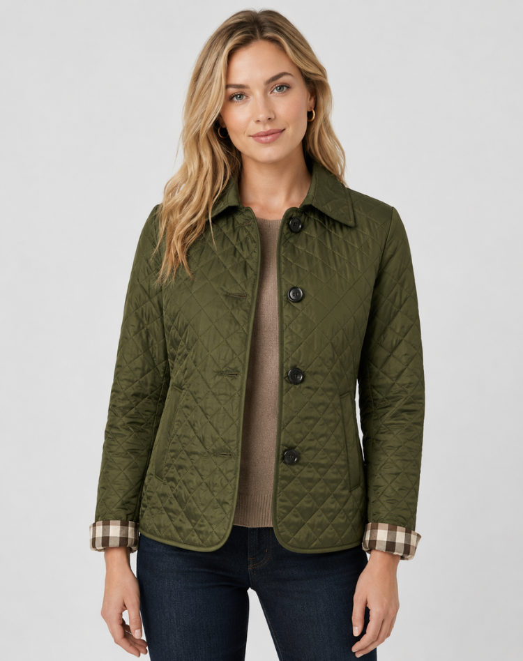 Elegant Quilted Women's Transitional Jacket with Buttoned Collar