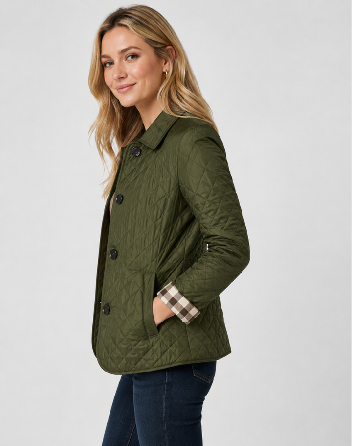Elegant Quilted Women's Transitional Jacket with Buttoned Collar
