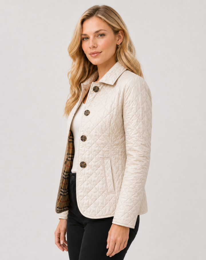 Elegant Quilted Women's Transitional Jacket with Buttoned Collar