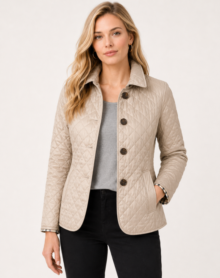 Elegant Quilted Women's Transitional Jacket with Buttoned Collar, view 6 - Elena Harper