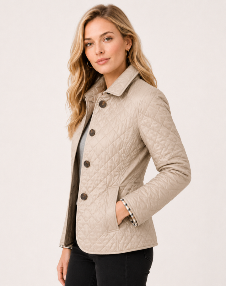 Elegant Quilted Women's Transitional Jacket with Buttoned Collar