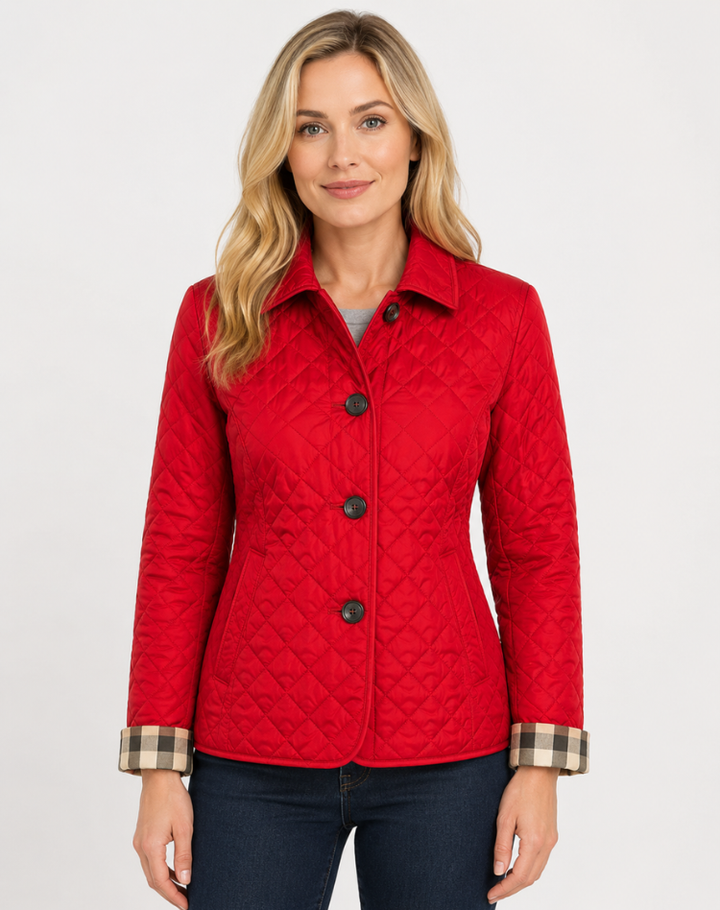 Elegant Quilted Women's Transitional Jacket with Buttoned Collar, view 5 - Elena Harper