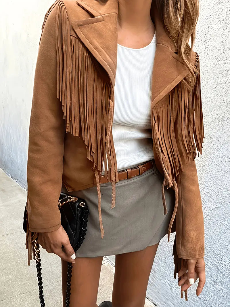Fringed Suede Jacket for Women Bohemian and Soft - Elena Harper
