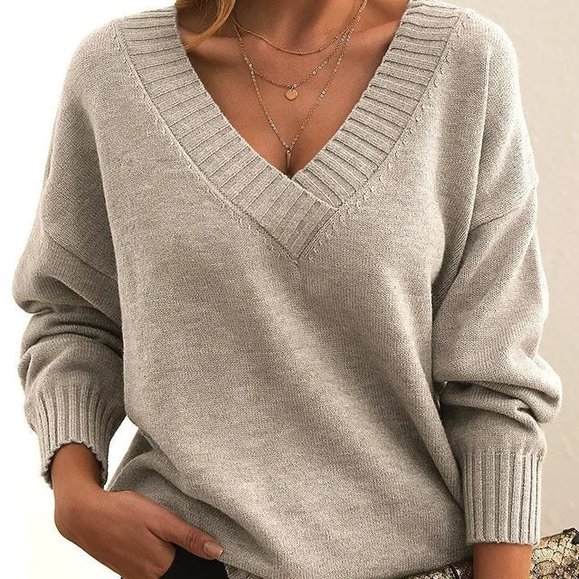 Mordane - Elegant Long Sleeve Sweater With V-Neck