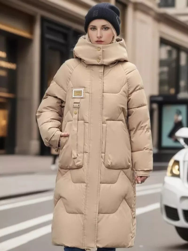 Priya - Chic Long Down Jacket with Pockets