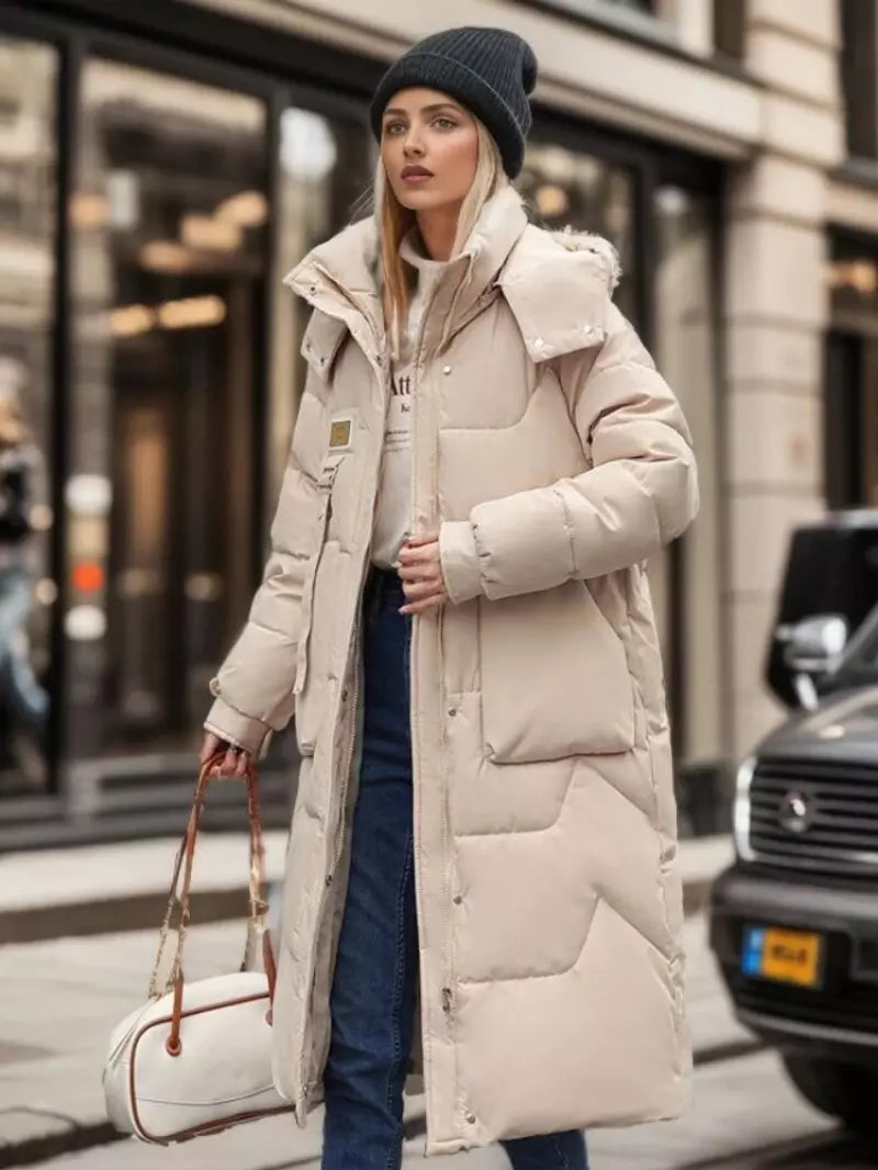 Priya - Chic Long Down Jacket with Pockets