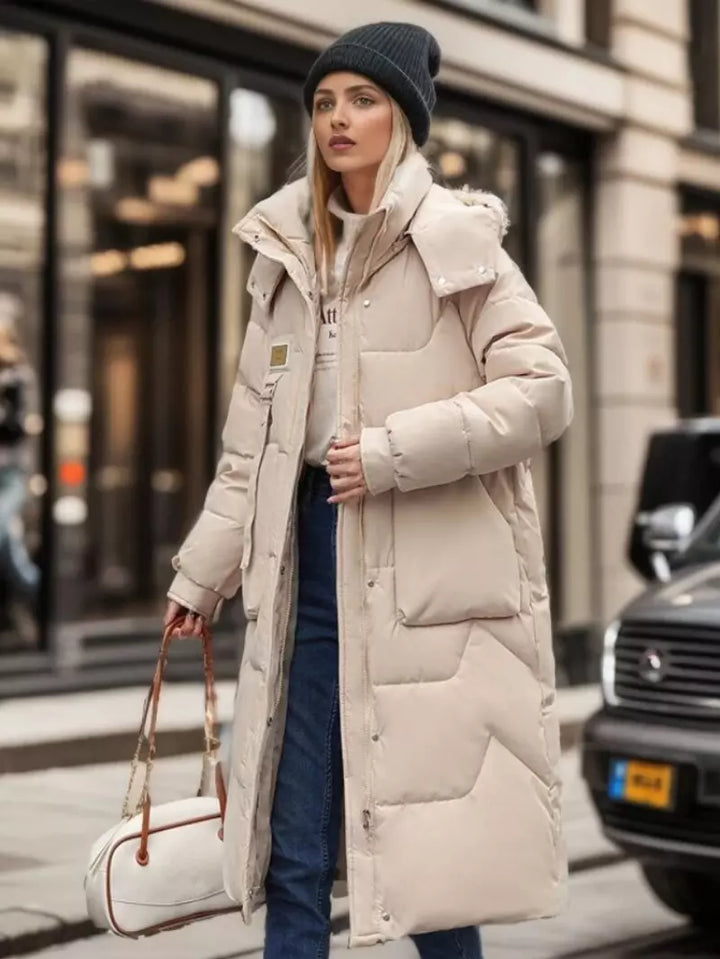 Priya - Chic Long Down Jacket with Pockets