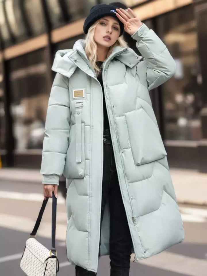 Priya - Chic Long Down Jacket with Pockets