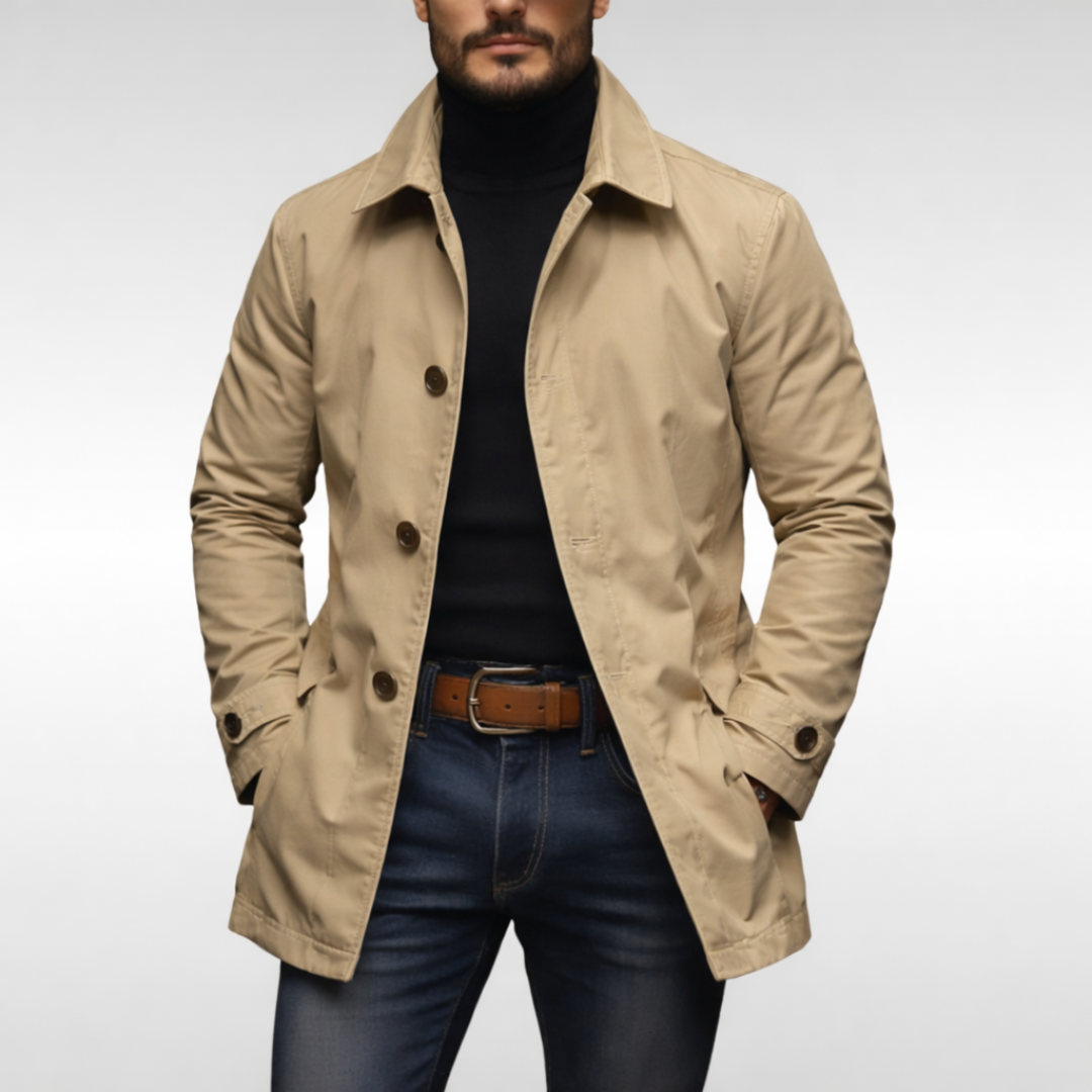 Lightweight Men's Trench Jacket with Pointed Collar and Button Placket