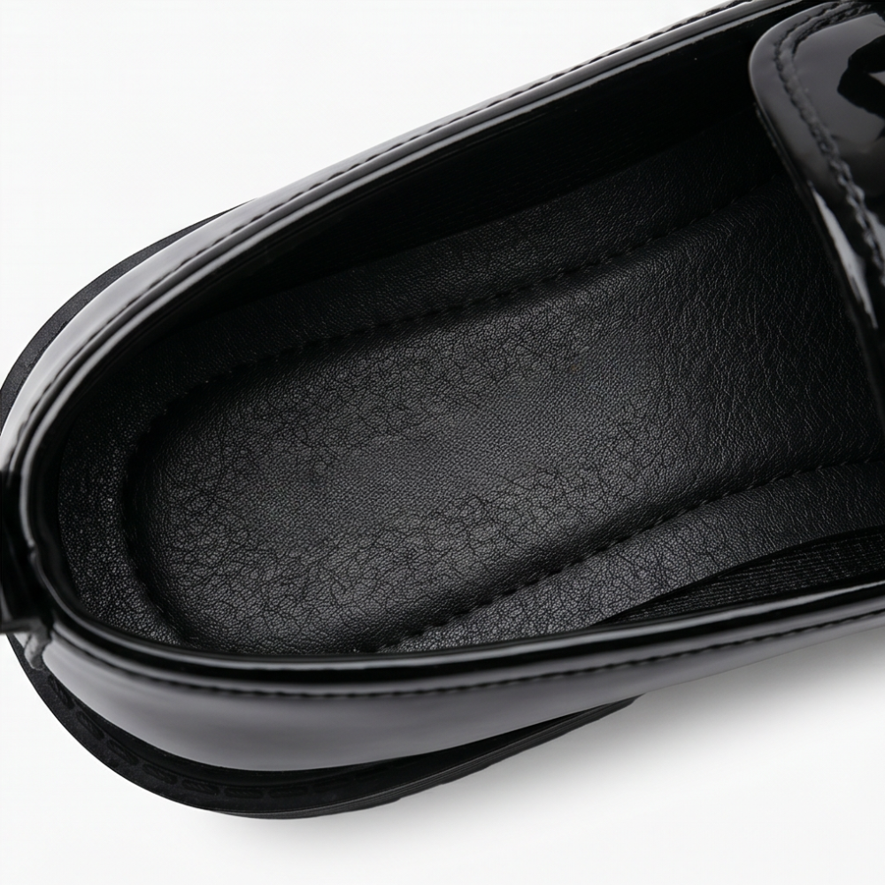 Bowella Glossy Bow Loafers with Cushioned Platform - Elena Harper