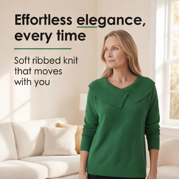 Collara Asymmetric Collar Knit Sweater - Elena Harper