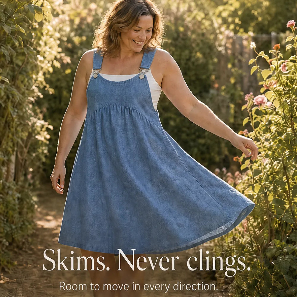 Cloverly Empire-Waist Pinafore Babydoll Dress with Pockets, Plus Size 0XL 5XL, view 6 - Elena Harper
