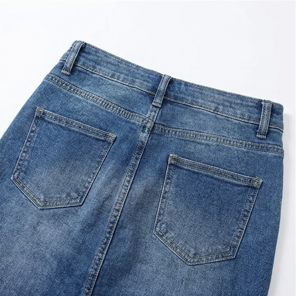 Denara Button-Front Denim Pencil Skirt - Elena Harper