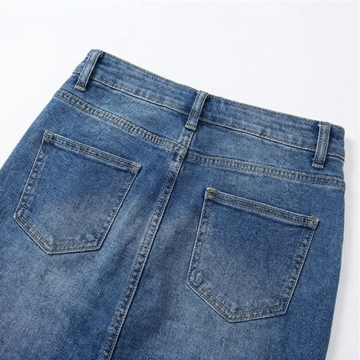 Denara Button-Front Denim Pencil Skirt - Elena Harper