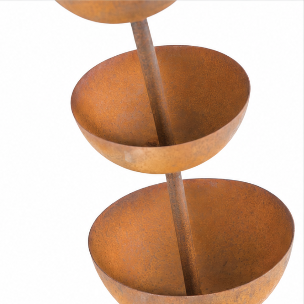 Birdwell – Rustic Iron Bird Bath Garden Stake with 3 Cascading Bowls