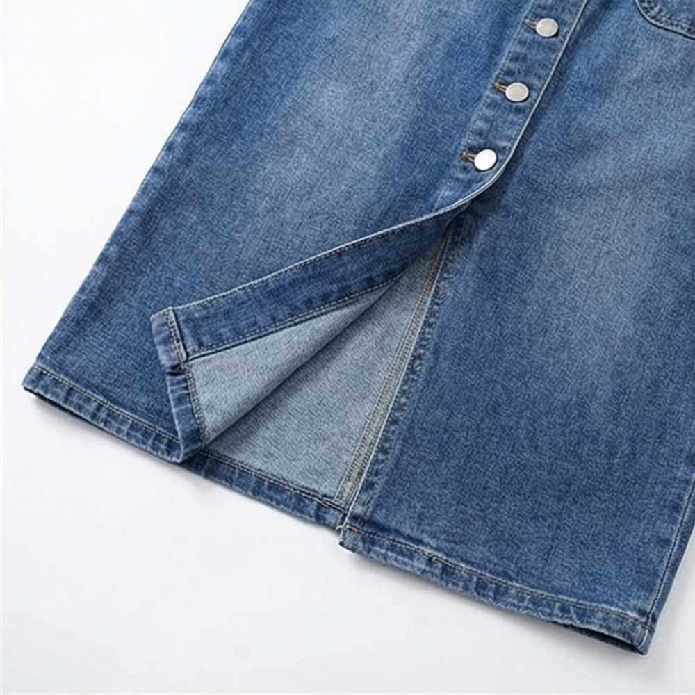 Denara Button-Front Denim Pencil Skirt - Elena Harper