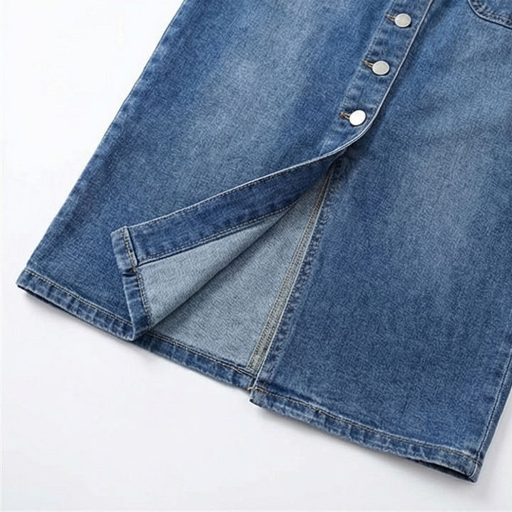 Denara Button-Front Denim Pencil Skirt - Elena Harper