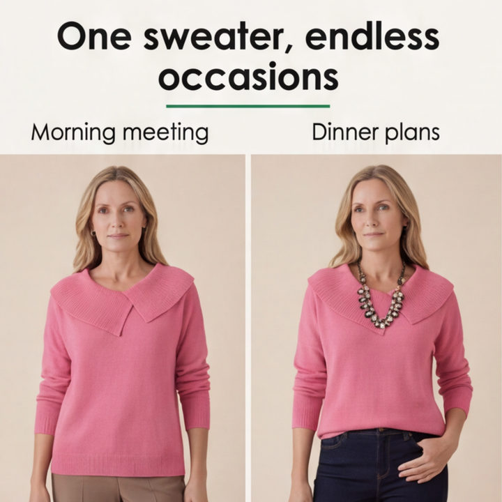 Collara Asymmetric Collar Knit Sweater - Elena Harper