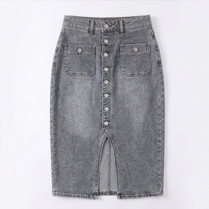 Denara Button-Front Denim Pencil Skirt - Elena Harper
