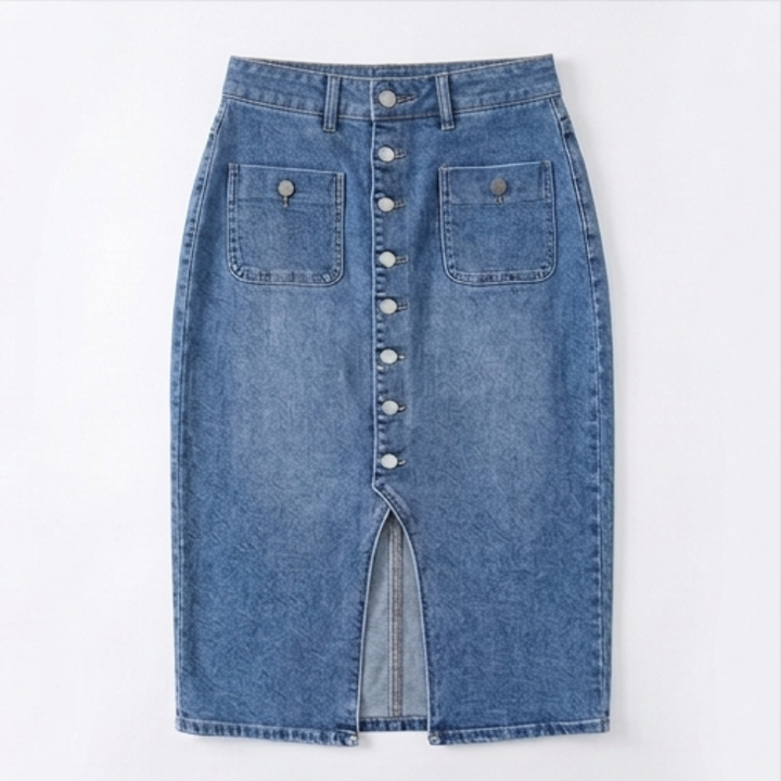 Denara Button-Front Denim Pencil Skirt - Elena Harper