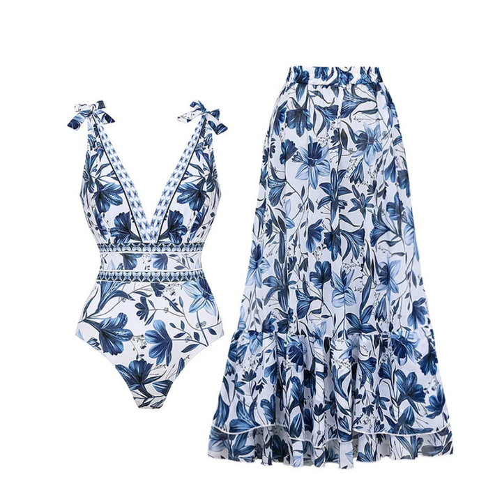 Coralina Floral Swimsuit and Matching Skirt Set - Elena Harper