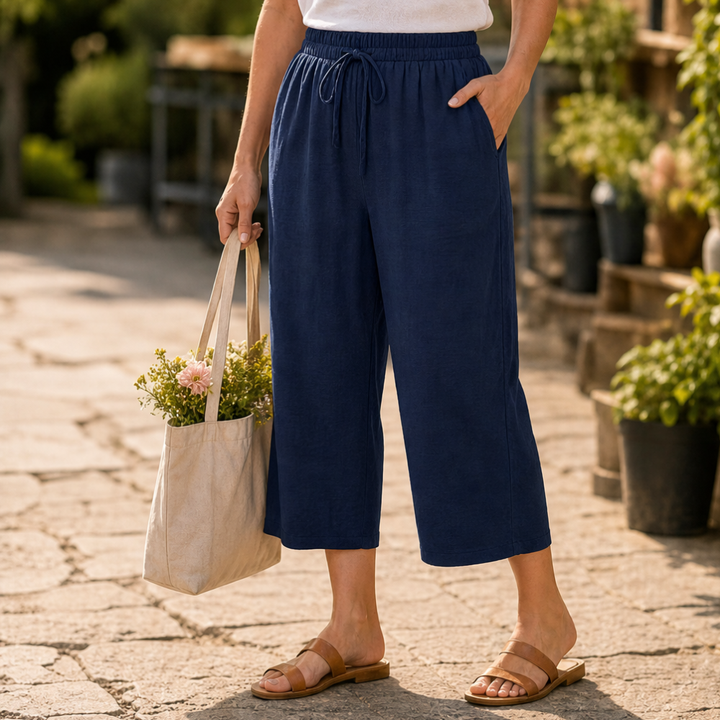 Calmara Cropped Wide-Leg Drawstring Pants - Elena Harper