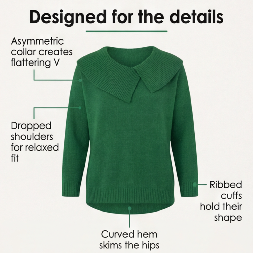 Collara Asymmetric Collar Knit Sweater - Elena Harper