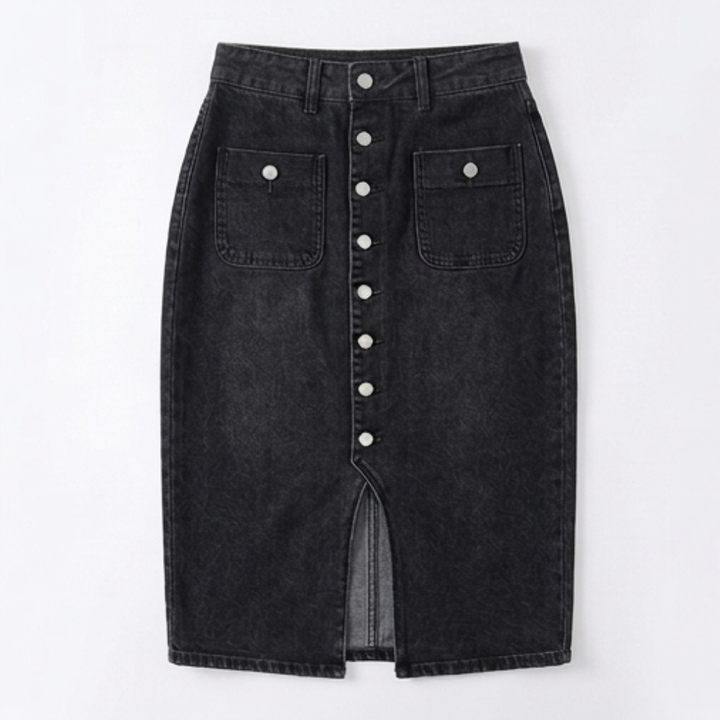 Denara Button-Front Denim Pencil Skirt - Elena Harper