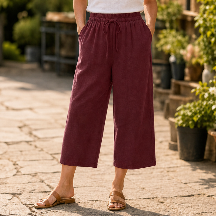 Calmara Cropped Wide-Leg Drawstring Pants - Elena Harper